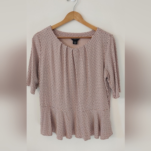 Liz Claiborne Career Womens Size XL Elbow Sleeve Peplum Top Pleated Neck Pink - Picture 1 of 6